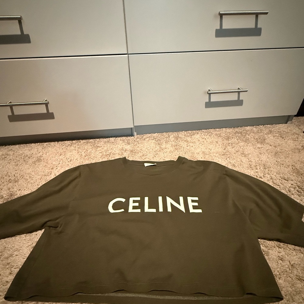 Celine Cropped Dark Green Logo Top